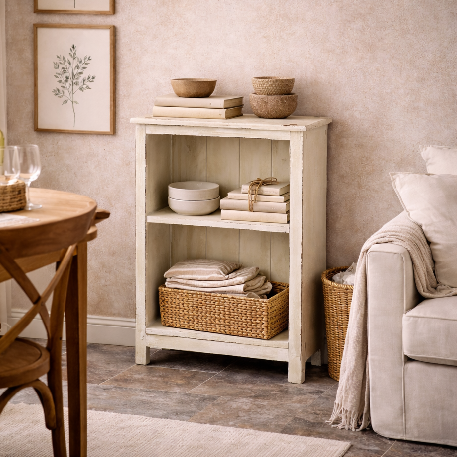 Heritage Low Bookcase, Distressed White
