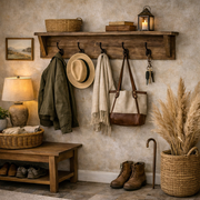 Heritage Wall Shelf with 5 Hooks, Natural