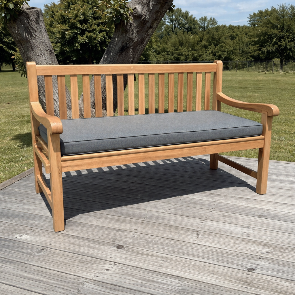 Hampton Teak Garden Bench 130cm With Grey Cushion