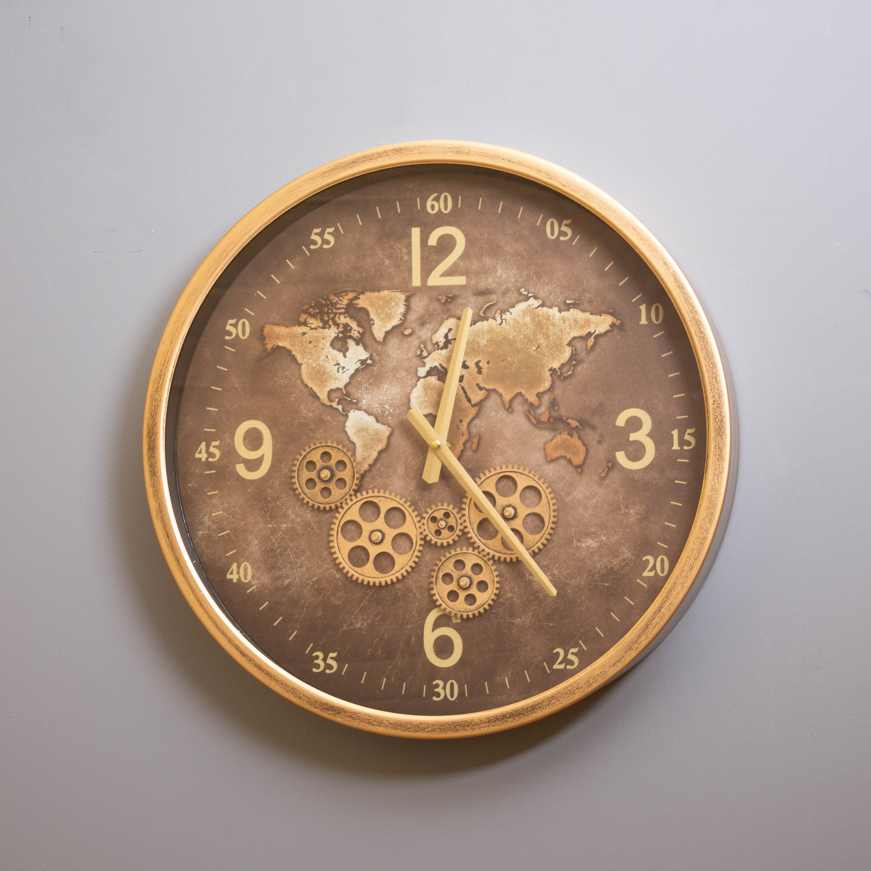 Vintage Gold World Cog Clock 46 cm