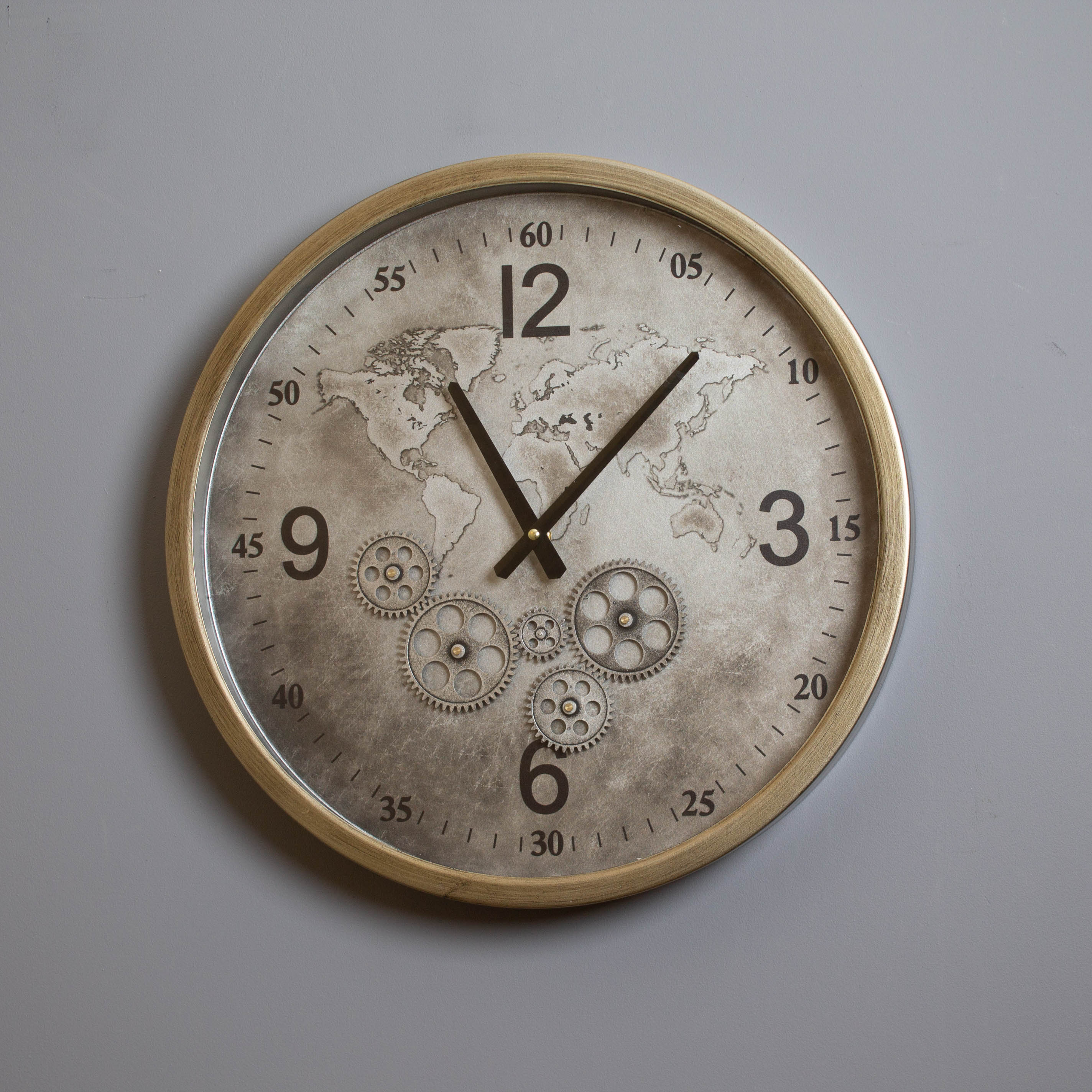 Vintage Silver World Cog Clock 46 cm