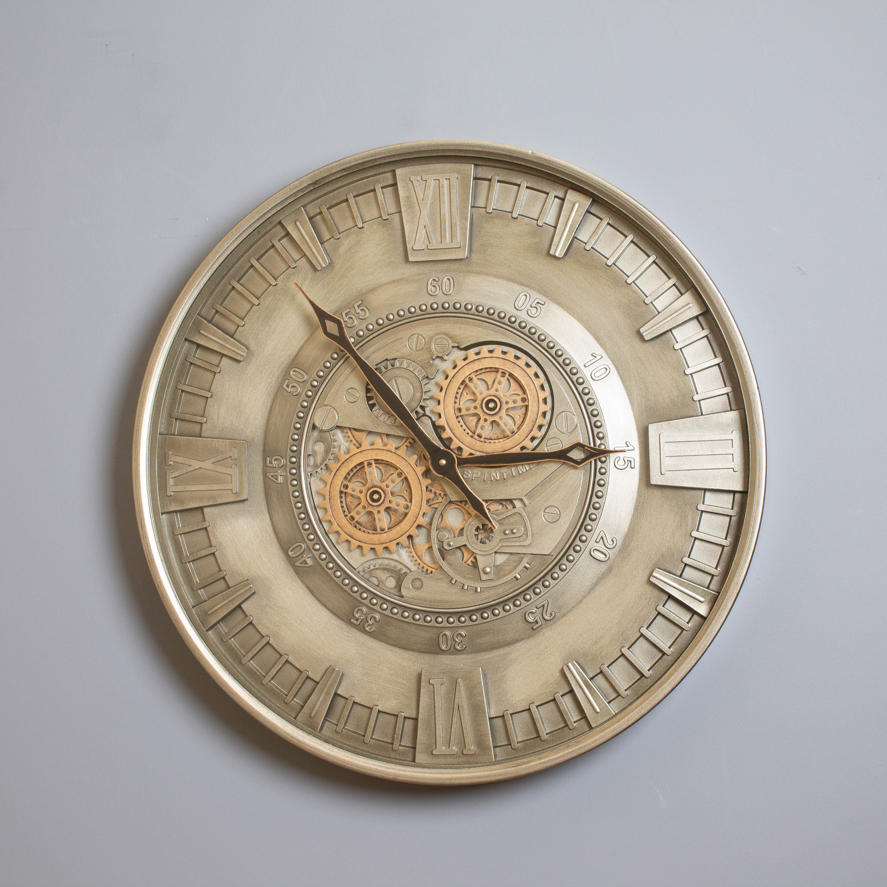 Vintage Silver Cog Clock 59 cm