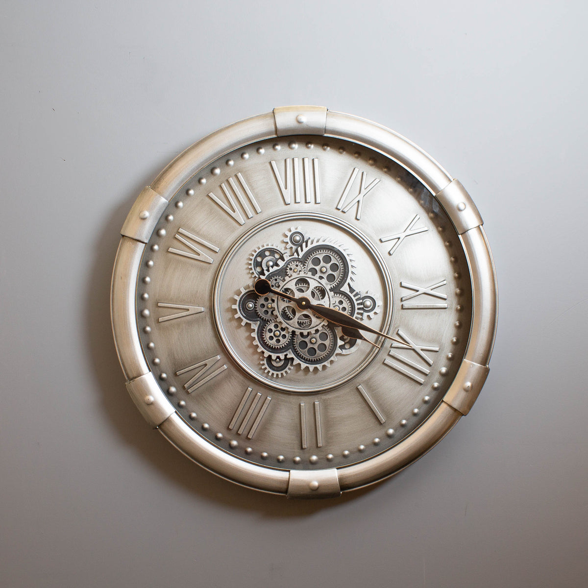 Moderna Silver Cog Clock, Roman Numerals, 74 cm