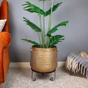 Gold Ribbed Planter on Stand 31 cm