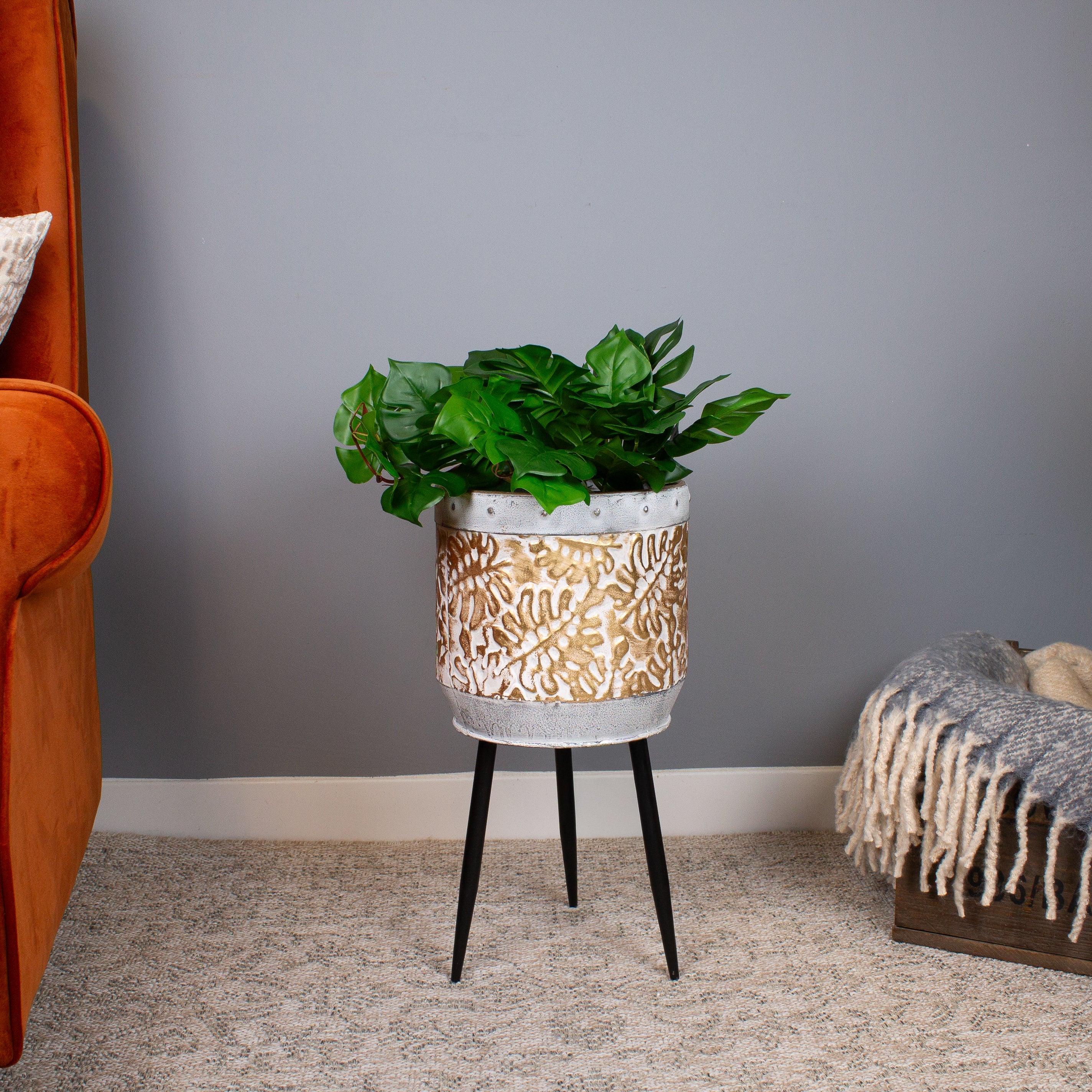 Gold Leaf Planter on Legs 55 cm