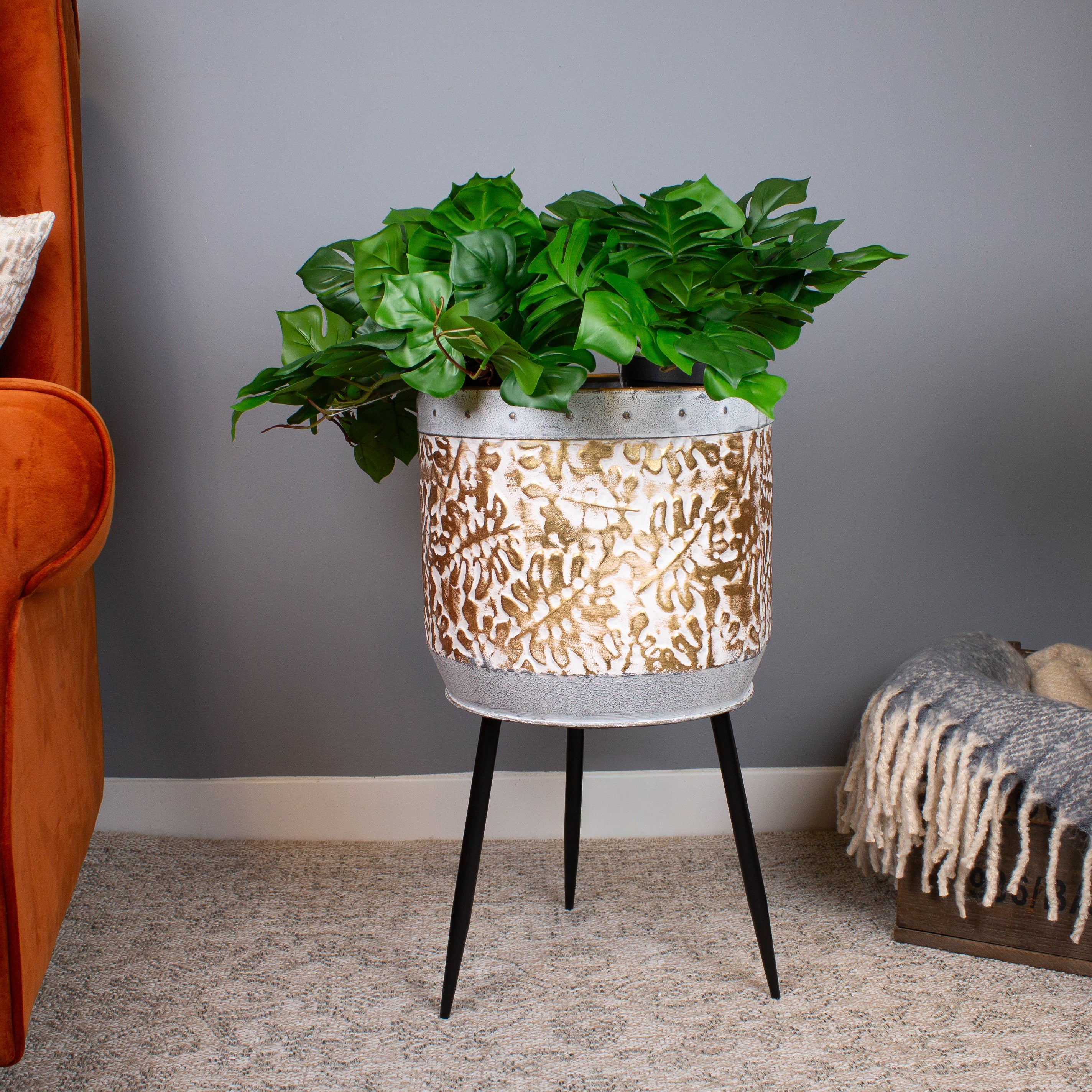 Gold Leaf Planter on Legs 57 cm