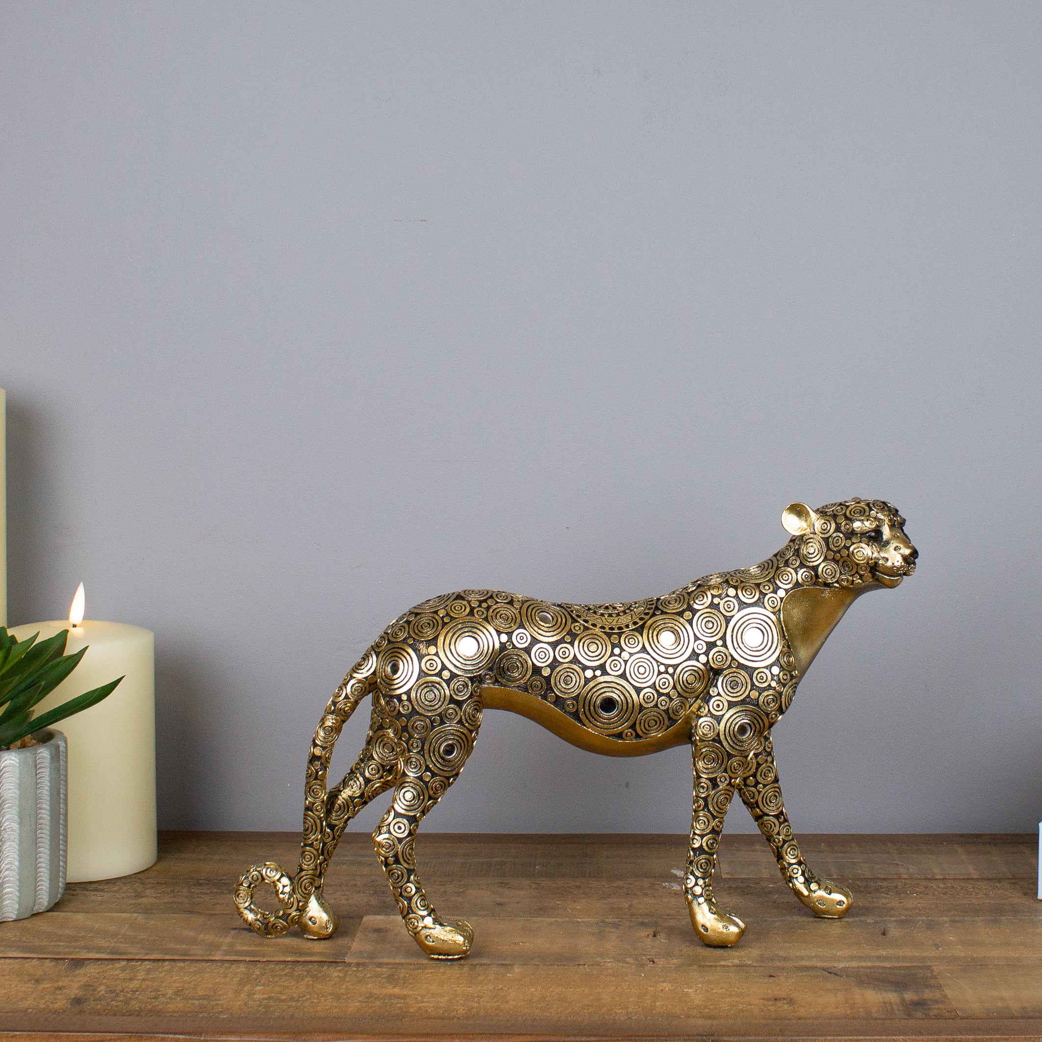 Gold Prowling Cheetah Sculpture