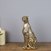 Gold Sitting Cheetah Sculpture