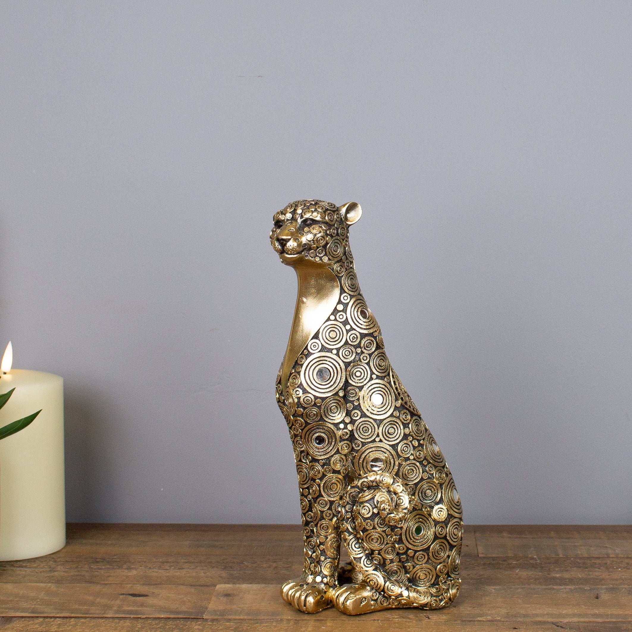 Gold Sitting Cheetah Sculpture