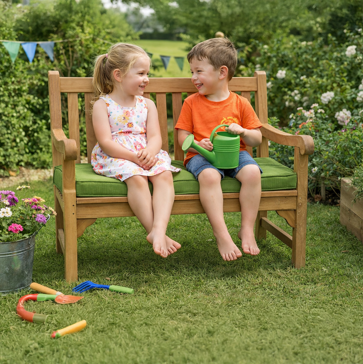 Mini Louis Childrens Classic Garden Bench With Green Cushion
