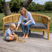 Crummock Teak Peanut Garden Bench With Grey Cushion