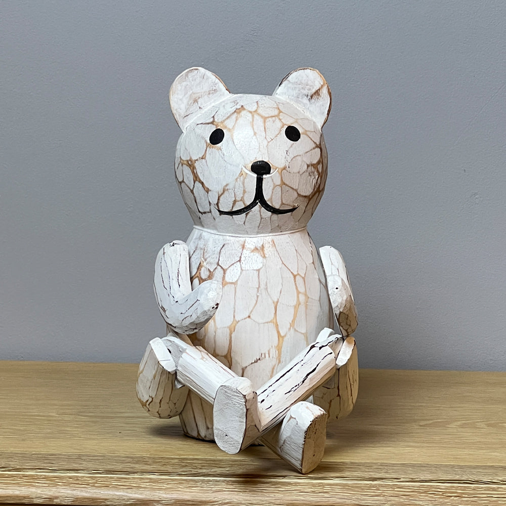Articulated White Wooden Bear